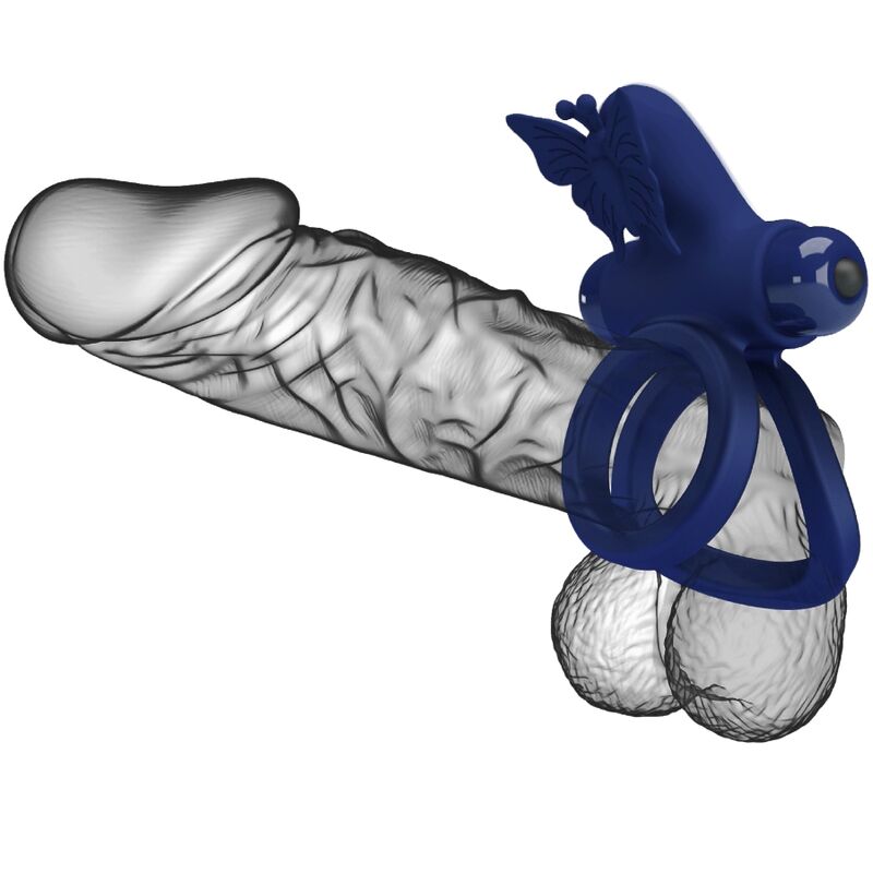 JRETTY LOVE - JAMELE Bague double avec vibration et stimulateur papillon bleu