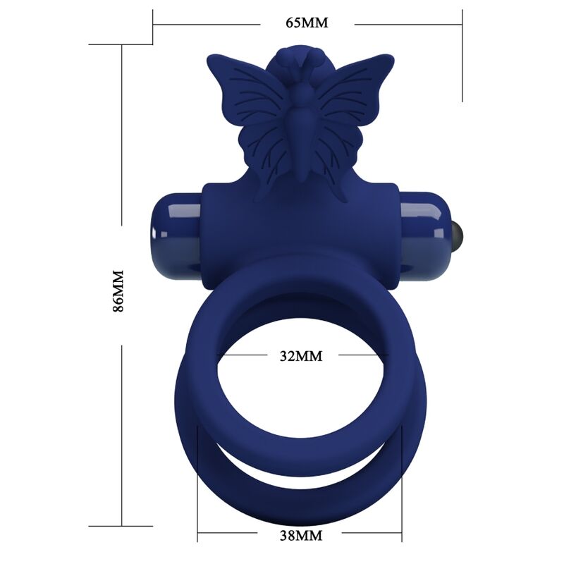 JRETTY LOVE - JAMELE Bague double avec vibration et stimulateur papillon bleu