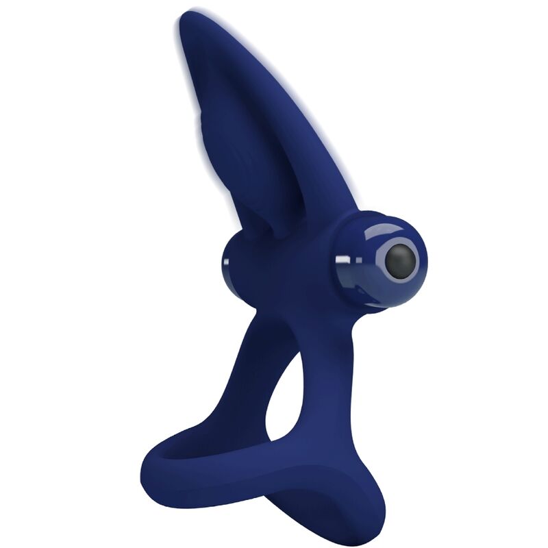 PRETTY LOVE - Двойное кольцо с вибрацией и стимулятором, синее.