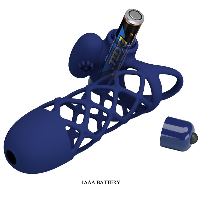 PRETTY LOVE - GIANN VIBRATOR RING MET SILICONEN OMHULSEL BLAUW