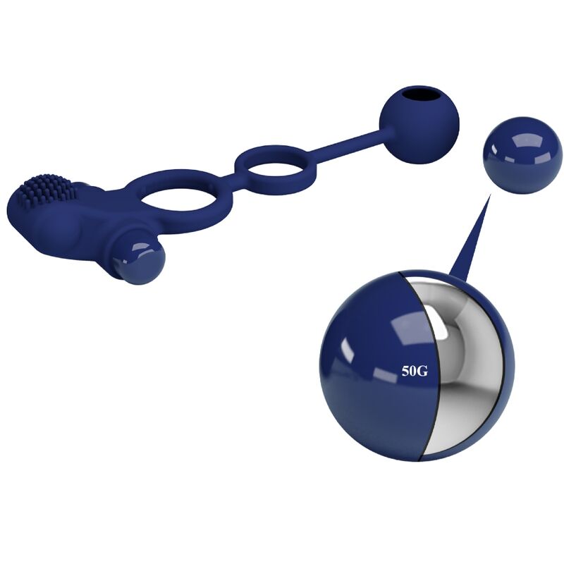 PRETTY LOVE - REMINGTON DUBBELE VIBRERENDE RING MET PLUG BLAUW