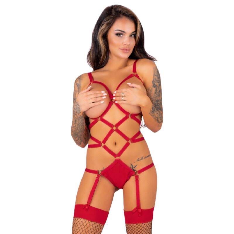 LIVCO CORSETTI FASHION - THIARA LC 20213 ENSEMBLE BODY + BAS ROUGE S/M