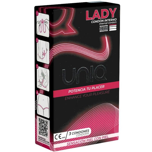 UNIQ - LADY CONDOM LATEXVRIJ VROUWELIJKE CONDOOMS MET KORRELGORDEL 3 STUKS