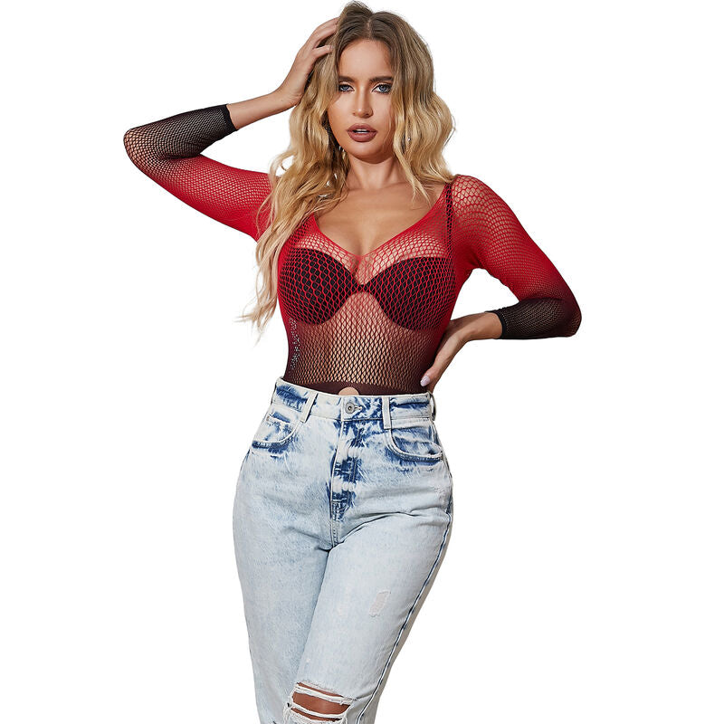 SUBBLIME - 952259 ABITO A RETE ELASTICA A MANICHE LUNGHE SFUMATO ROSSO E NERO TAGLIA UNICA