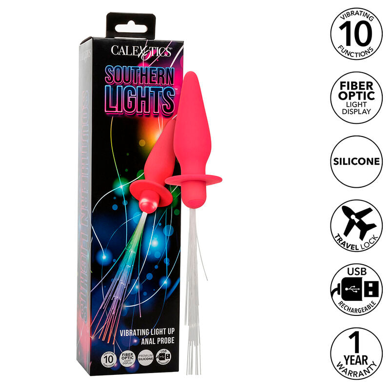 CALEXOTICS - SOUTHERN LIGHTS PLUG ANALE ILLUMINANTE 10 VIBRAZIONI SILICONE ROSA