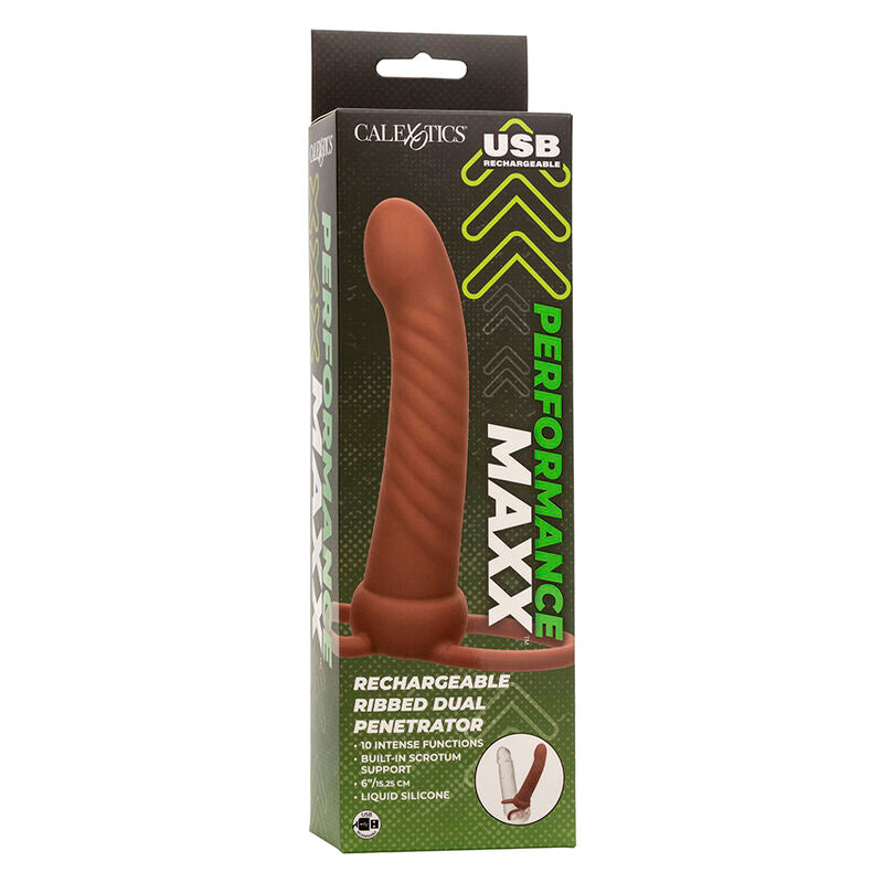 CALEXOTICS - MAXX NERVÉ DOUBLE PÉNÉTRATION 10 VIBRATIONS MARRON