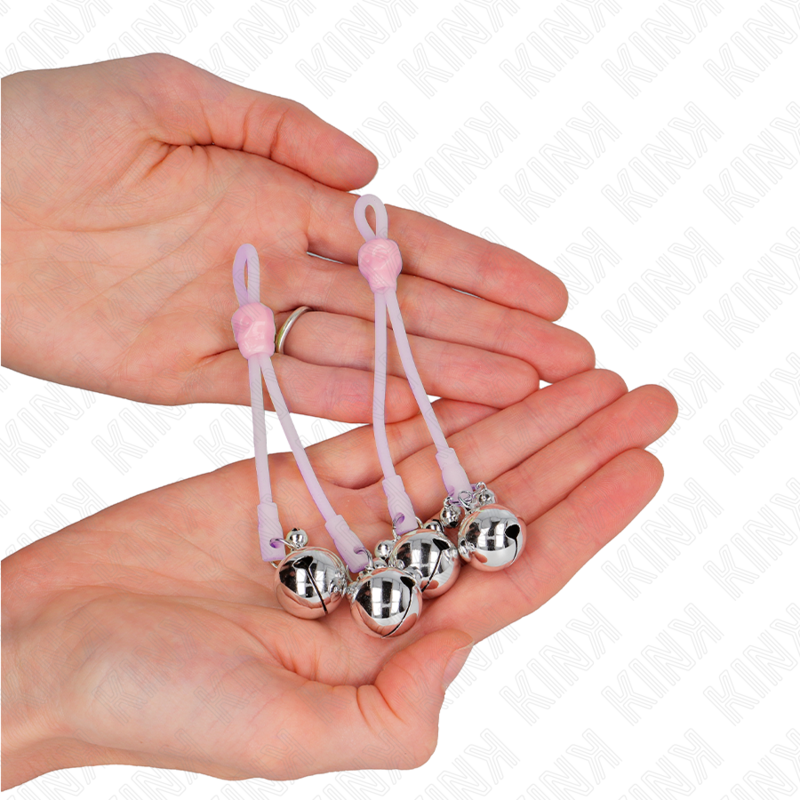 KINK - Светящиеся зажимы для сосков в виде черепа с колокольчиками, регулируемые, розовые/серебряные.