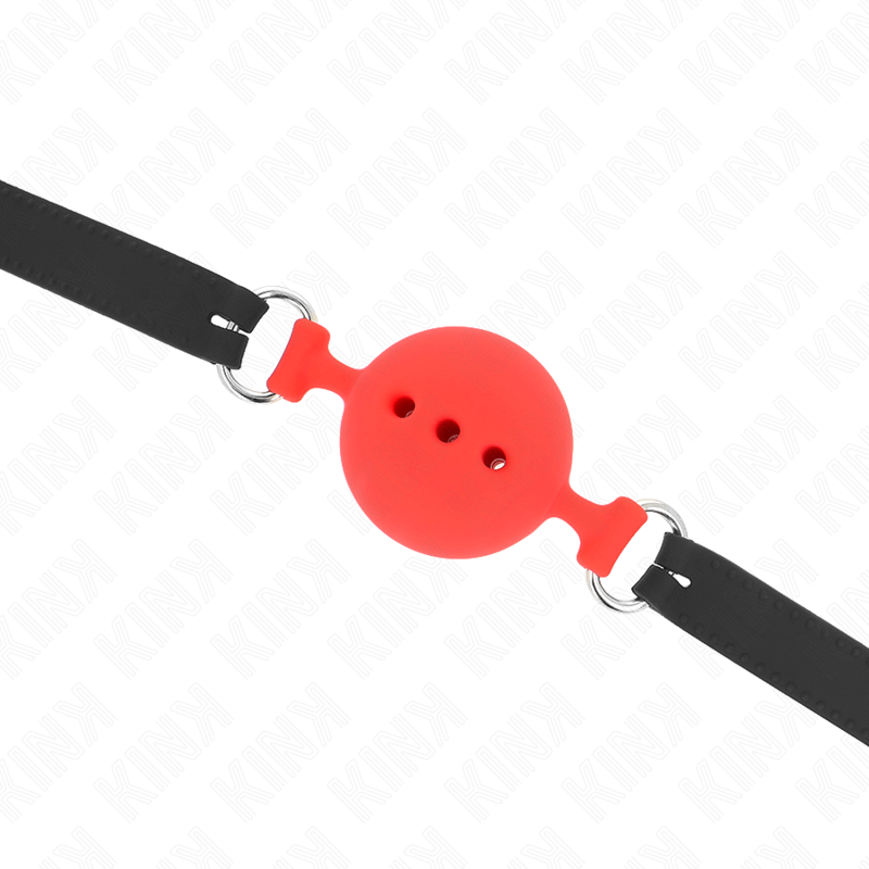 KINK - Bâillon en silicone intégral 55 x 2 cm avec boule de 5 cm, taille L, rouge, ajustable de 35 à 51 cm