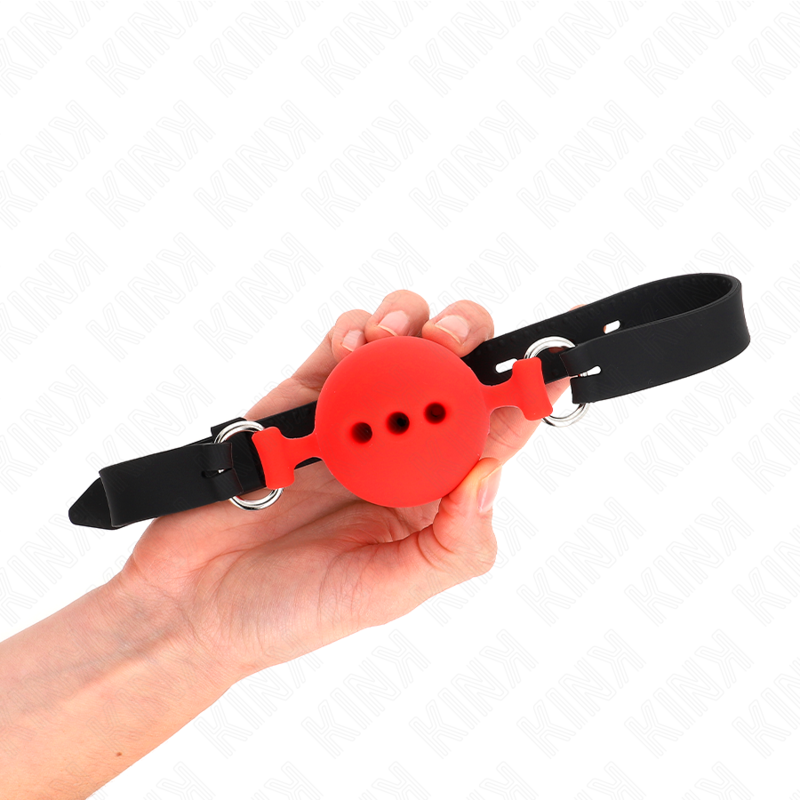 KINK - Bâillon en silicone intégral 55 x 2 cm avec boule de 5 cm, taille L, rouge, ajustable de 35 à 51 cm
