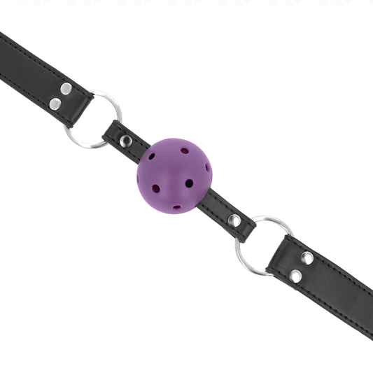 KINK - Bâillon respirant en forme de boule de 4 cm avec double rivet violet 62,5 x 2,5 cm, ajustable de 42 à 58 cm