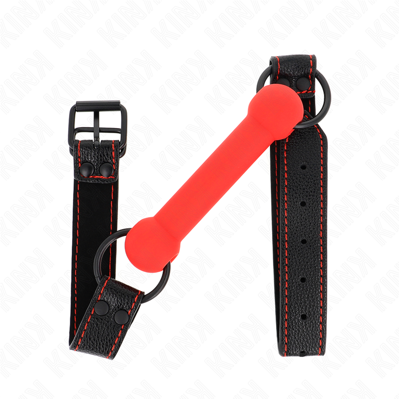 KINK - BÂILLON EN OS AVEC SANGLE EN SILÉ ROUGE RÉGLABLE 41-57 CM