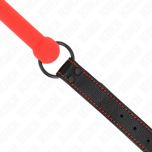 KINK - BÂILLON EN OS AVEC SANGLE EN SILÉ ROUGE RÉGLABLE 41-57 CM