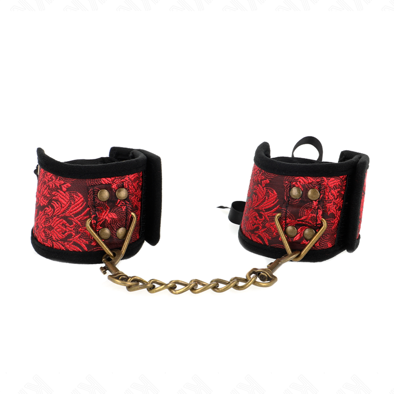 KINK - SCANDAL MENOTTES DE POIGNETS DÉTAILS EN LACET ROUGE ET NOIR 24,5 CM X 6,5 CM