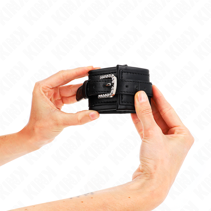 KINK - Attaches pour poignets à boucle strass noires réglables 25-32 cm x 5,5 cm