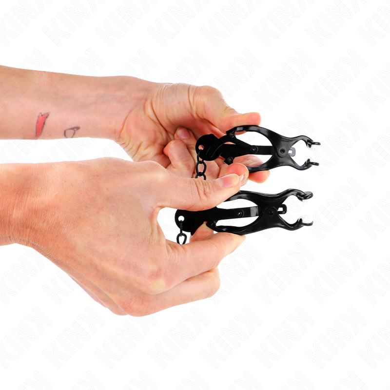 KINK - Японские зажимы для сосков в виде клевера с цепочкой, черные, 30 см