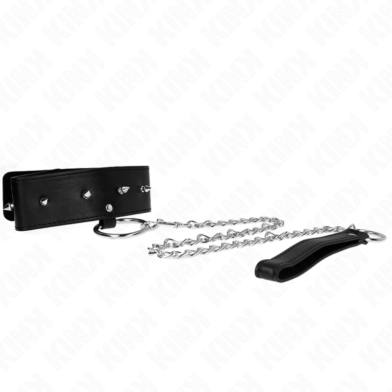 KINK - Ожерелье 65 см с поводком и серебряными заклепками, модель 2, регулируемое 36-43 см x 5 см