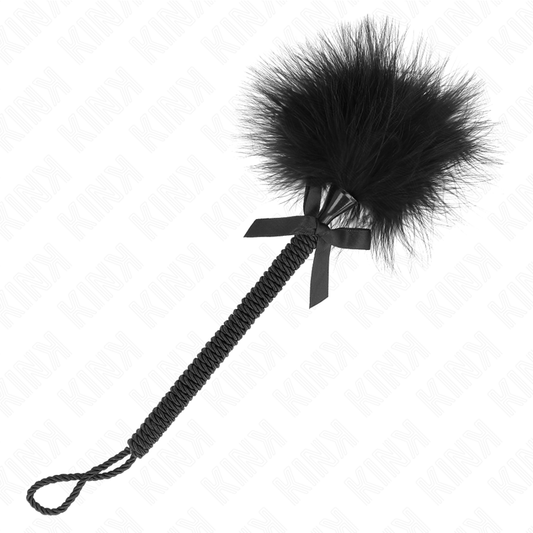 KINK - Baguette en corde de nylon avec plumes chatouilleuses et nœud noir 25 cm