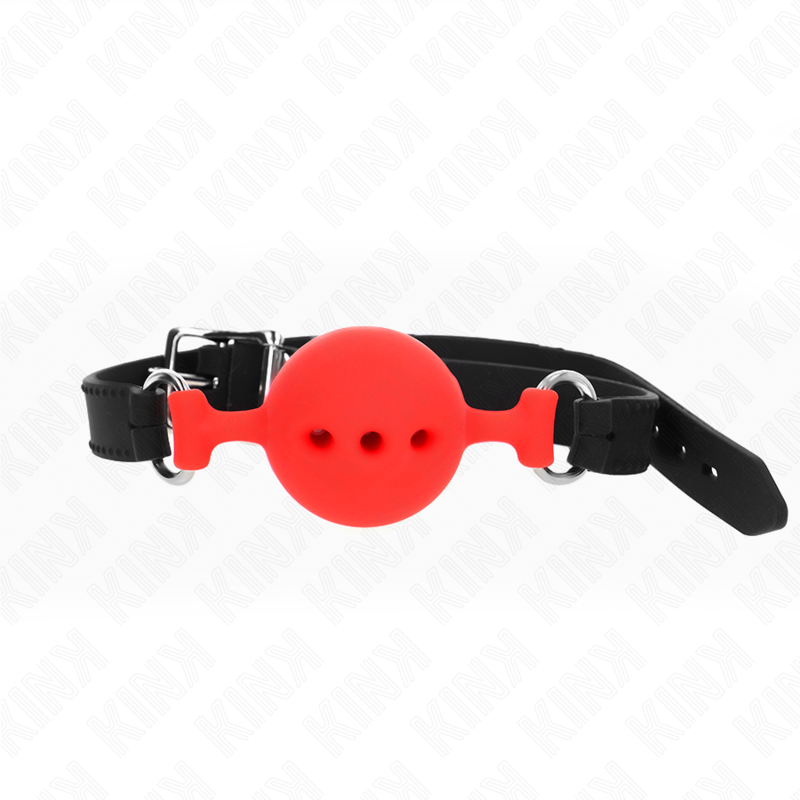 KINK - Bâillon en silicone intégral 55 x 2 cm avec boule de 4,5 cm, taille M, rouge, ajustable de 35 à 51 cm
