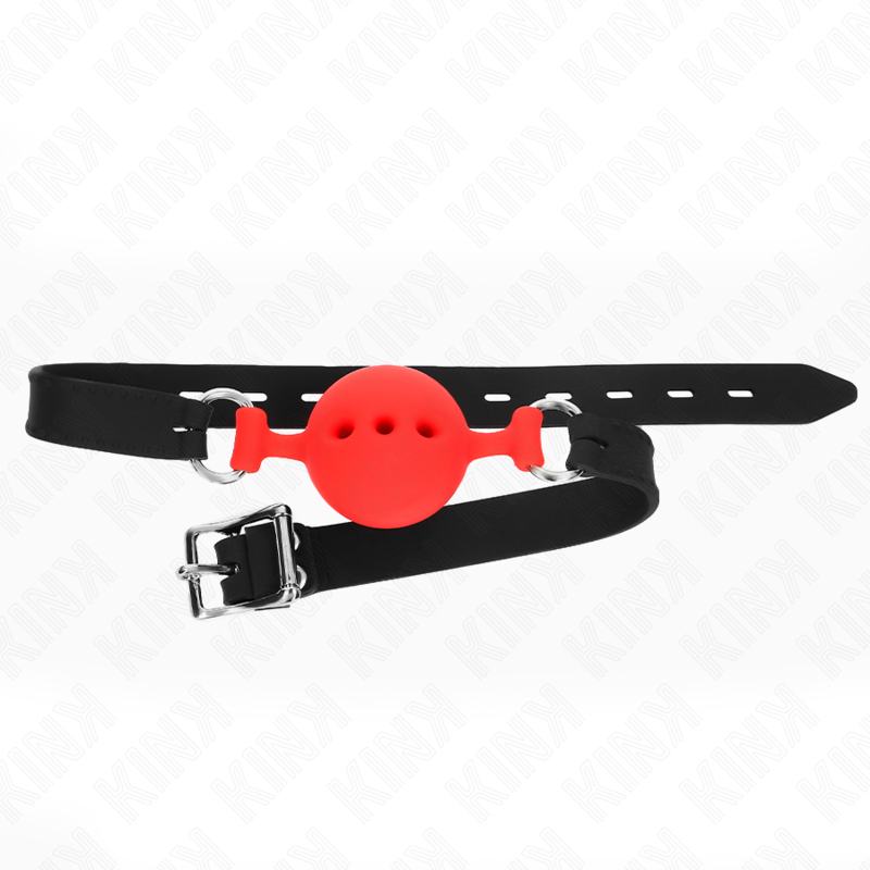 KINK - Bâillon en silicone intégral 55 x 2 cm avec boule de 4,5 cm, taille M, rouge, ajustable de 35 à 51 cm
