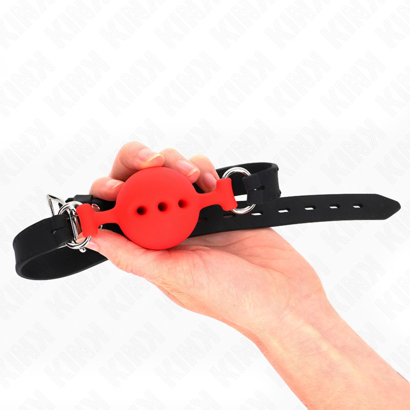 KINK - Bâillon en silicone intégral 55 x 2 cm avec boule de 4,5 cm, taille M, rouge, ajustable de 35 à 51 cm
