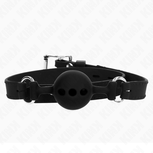 KINK - Bâillon en silicone intégral 55 x 2 cm avec boule de 4 cm, taille S, noir, ajustable de 35 à 51 cm
