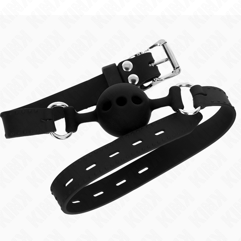 KINK - Полностью силиконовый кляп 55 x 2 см с шариком 4 см, размер S, черный, регулируемый 35-51 см.