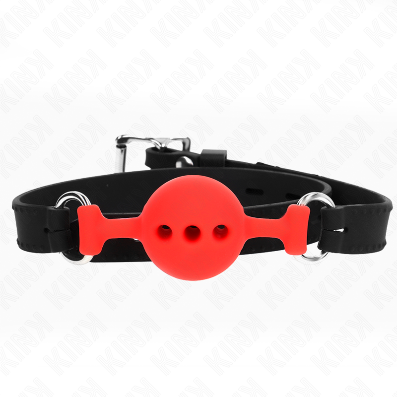 KINK - Bâillon en silicone intégral 55 x 2 cm avec boule de 4 cm, taille S, rouge, ajustable de 35 à 51 cm