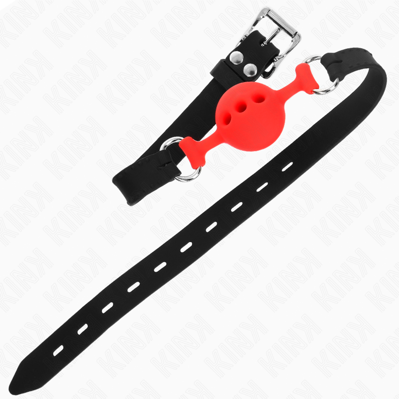 KINK - Bâillon en silicone intégral 55 x 2 cm avec boule de 4 cm, taille S, rouge, ajustable de 35 à 51 cm