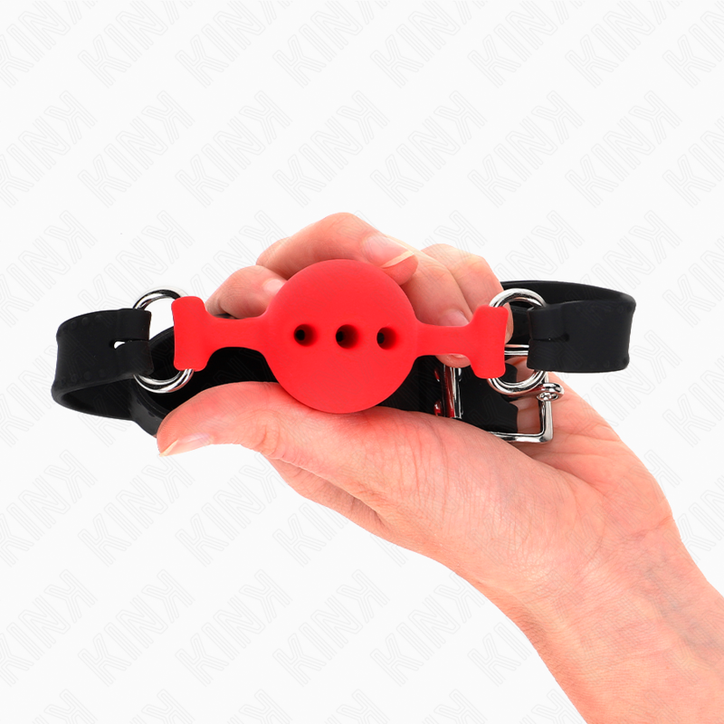 KINK - Bâillon en silicone intégral 55 x 2 cm avec boule de 4 cm, taille S, rouge, ajustable de 35 à 51 cm