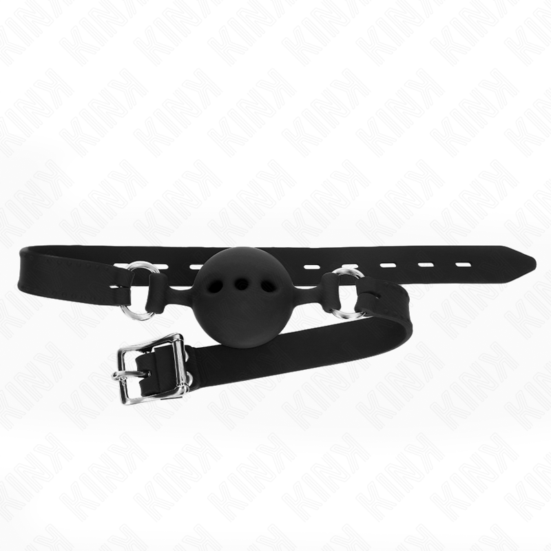 KINK - Полностью силиконовый кляп 55 x 2 см с шариком 5 см, размер L, черный, регулируемый размер 35-51 см.