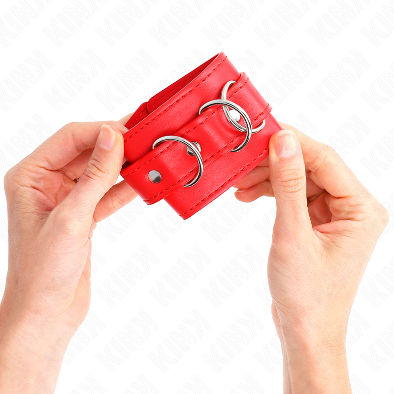 KINK - Регулируемые наручники с 3 D-образными кольцами, красные, 17,5-25 см x 6 см.