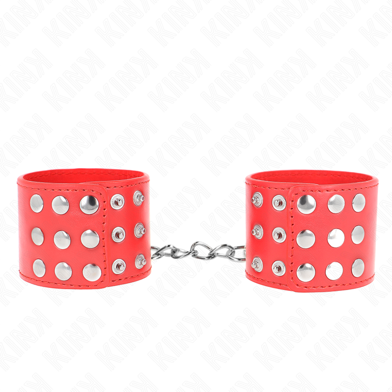 KINK - Наручники с застежкой-кнопкой, красные, регулируемые, 19-24 см x 5,5 см