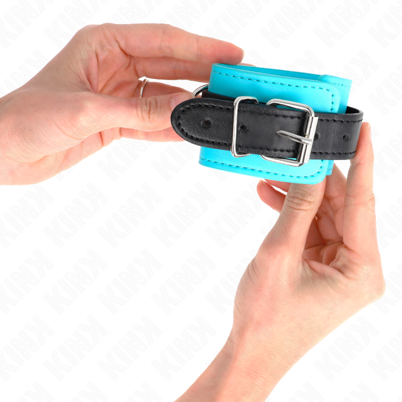 KINK - MAINTIENNES DE POIGNET À CROCHET DOUBLURE EN FOURRURE BLEUE RÉGLABLES 20-28 CM X 5,5 CM