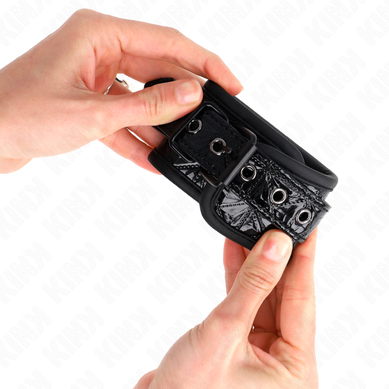 KINK - Menottes à motif diamant, noires, réglables, 17-26 cm x 5,5 cm