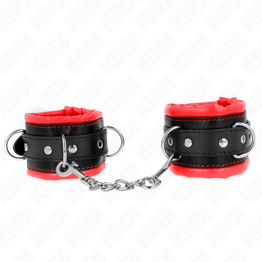 KINK - MAINTIENNES DE POIGNET ROBUSTES DOUBLÉES DE FOURRURE ROUGE, RÉGLABLES 20-30 CM X 6 CM
