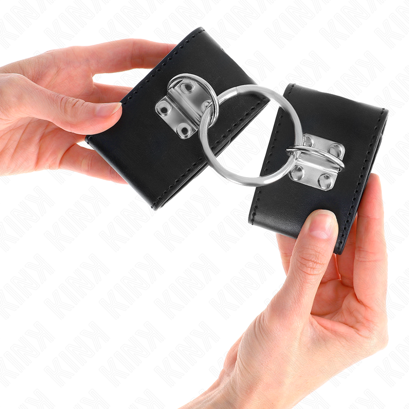 KINK - Menottes de poignet fixes avec anneau et cadenas, noires, réglables 16-23 cm x 5,5 cm