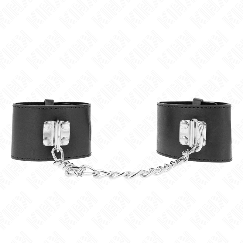 KINK - Menottes de poignet fixes avec chaîne de 30 cm et fermeture par cadenas, noires, réglables de 16 à 23 cm x 5,5 cm