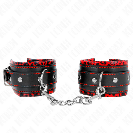 KINK - Menottes doublées de fourrure rouge/noir réglables 17-29 cm x 6 cm