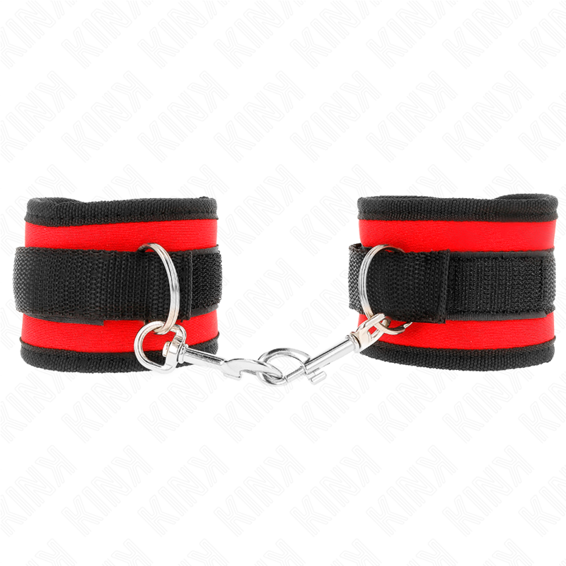 KINK - Attaches de poignets en nylon à scratch, rouge et noir, modèle 2, réglables de 18 à 35 cm x 6 cm