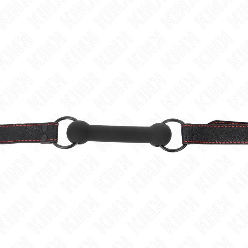 KINK - BÂILLON EN OS AVEC SANGLE EN SILÉATURE NOIRE RÉGLABLE 41-57 CM