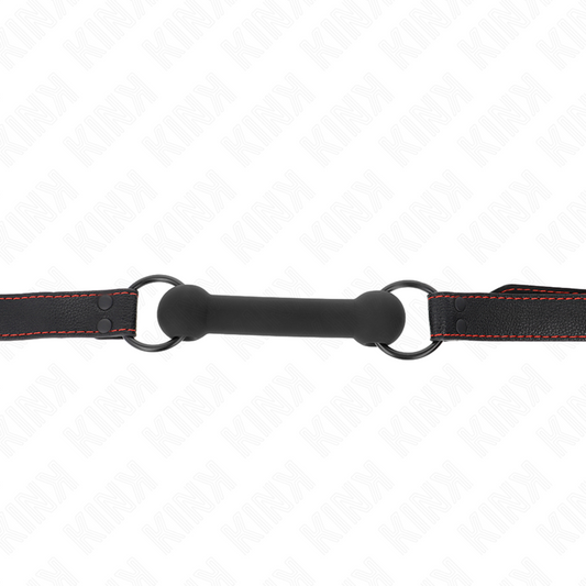 KINK - BÂILLON EN OS AVEC SANGLE EN SILÉATURE NOIRE RÉGLABLE 41-57 CM