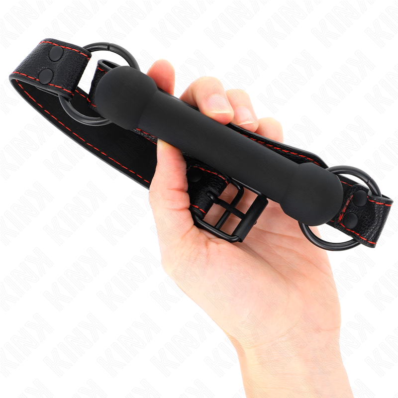 KINK - BÂILLON EN OS AVEC SANGLE EN SILÉATURE NOIRE RÉGLABLE 41-57 CM