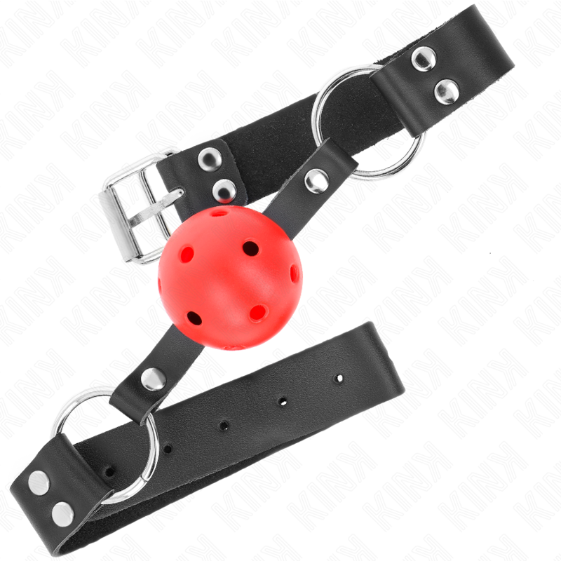 KINK - Bâillon respirant de 4 cm avec double rivet rouge 62,5 x 2,5 cm, ajustable de 42 à 58 cm