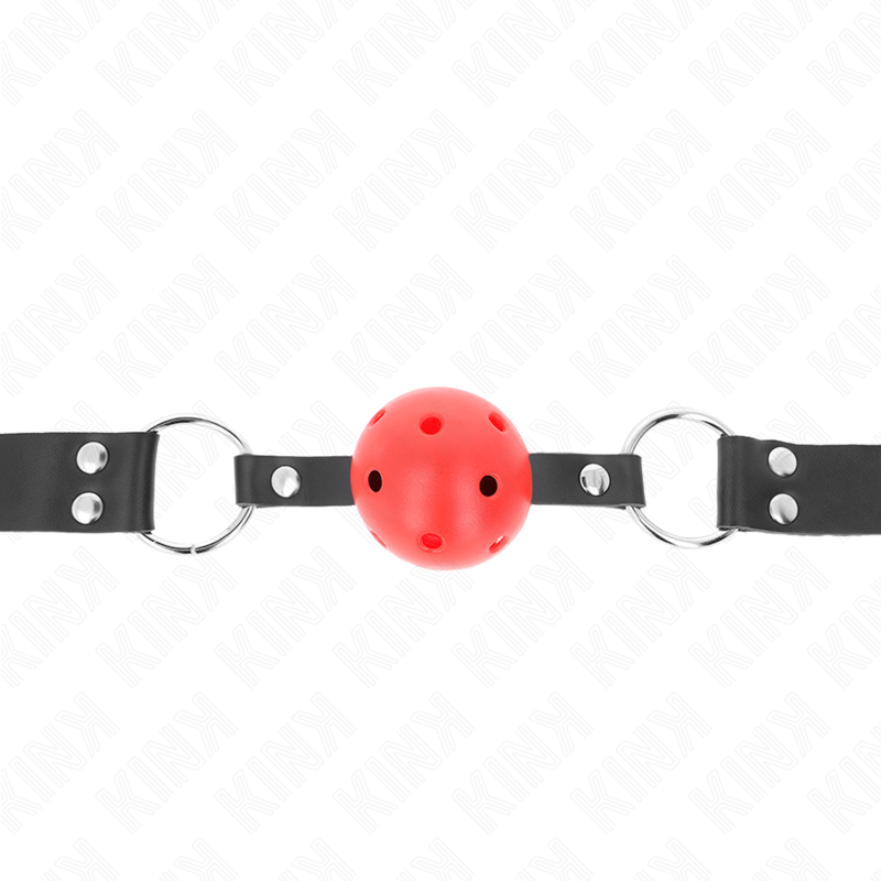 KINK - Bâillon respirant de 4 cm avec double rivet rouge 62,5 x 2,5 cm, ajustable de 42 à 58 cm