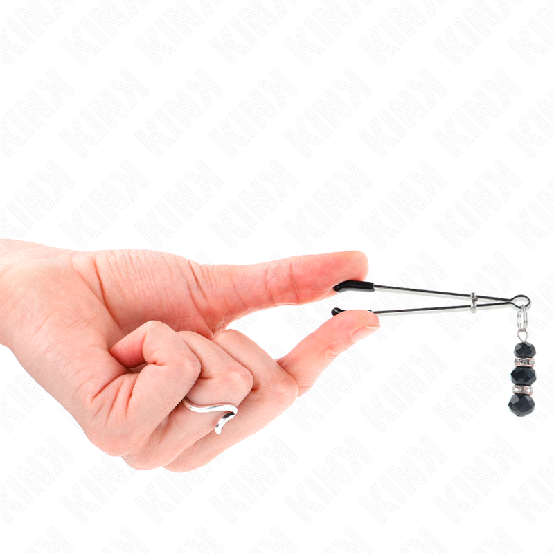 KINK - Тонкие золотые зажимы для сосков с тремя черными стеклянными бусинами, 7 см.