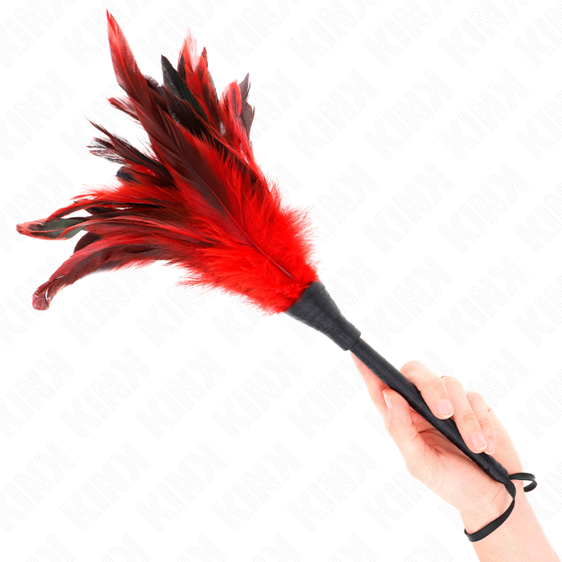 KINK - PLUMES DE POULET EN FORME DE CORNE DE SERVANTE ROUGE 36 CM