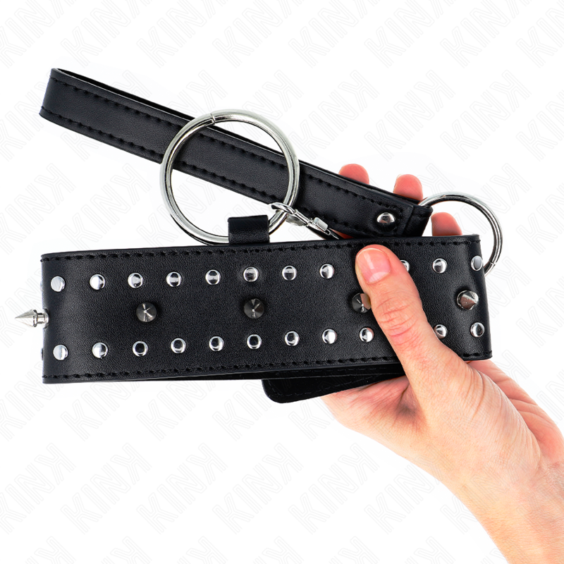 KINK - Ожерелье с поводком 65 см с серебряными заклепками, модель 1, регулируемое 36-43 см x 5 см