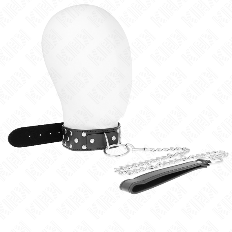 KINK - Ожерелье с кольцом и заклепкой, ремешок, 65 см, черное, регулируемое, 36-50 см x 3,8 см