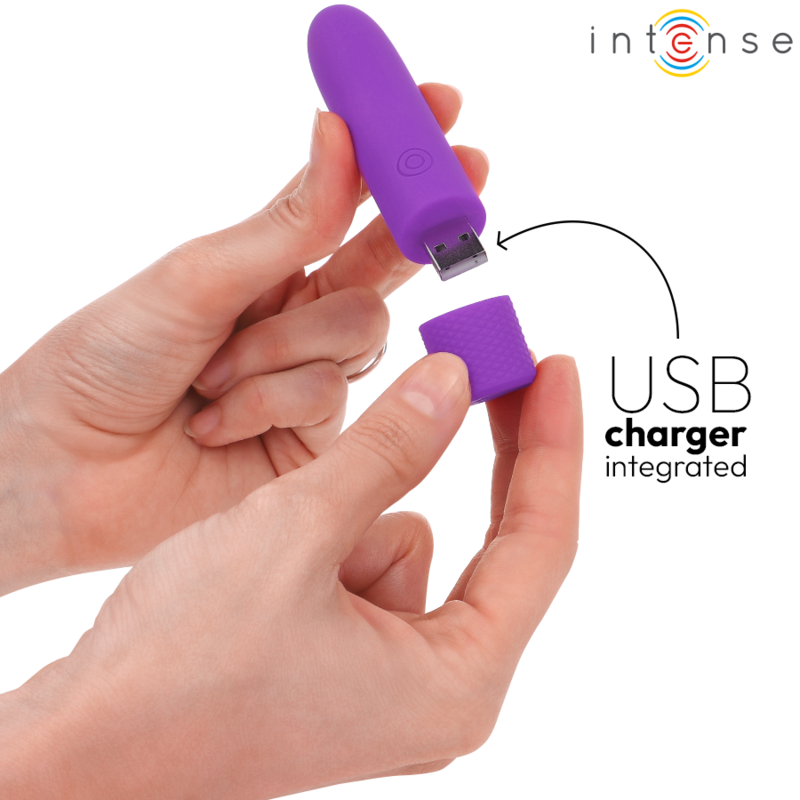 INTENSE - SYMONE PROIETTILE VIBRANTE RICARICABILE USB 8 VIBRAZIONI VIOLA 10 X 2,2 CM