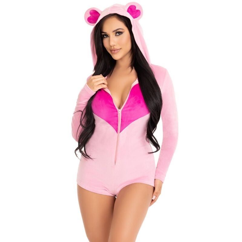 LEG AVENUE - TEDDYBEER FLUWELEN BODYSUIT ROZE M